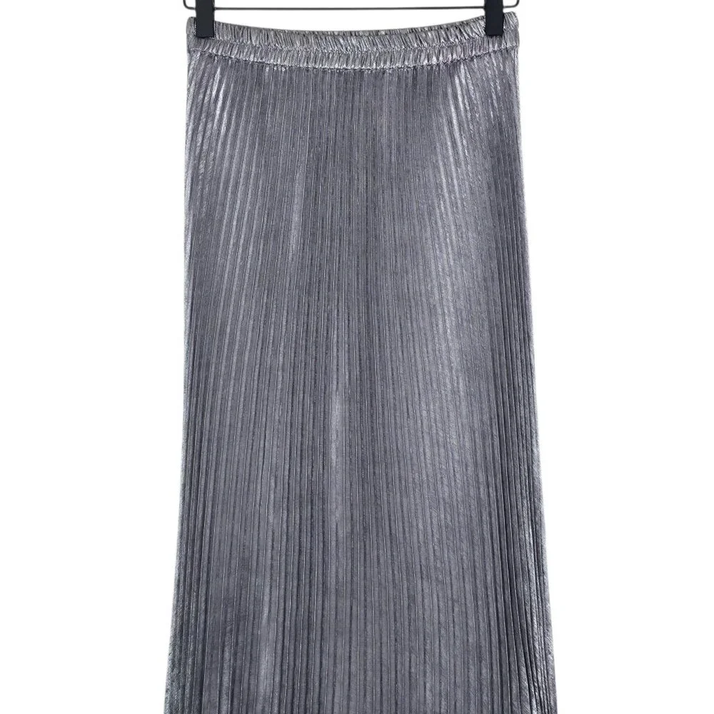 L'idee‎ Fantasia Dress Silver Grey Pleated Strapless Metallic Shift Gown Size 2